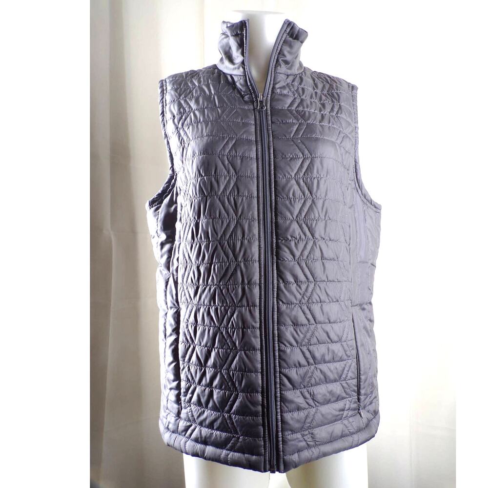 WESTBOUND Women's Gray Poly Quilted Vest Hidden Zippered Side Pockets Size L